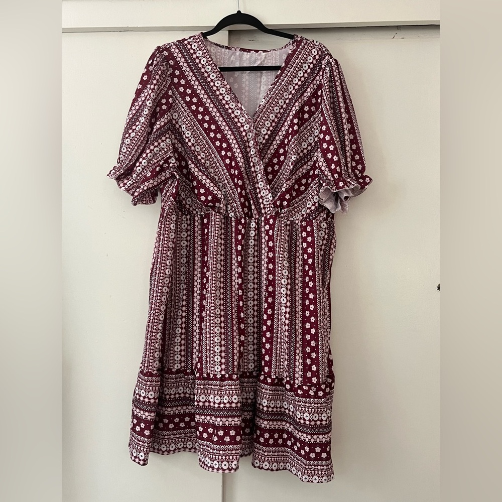 Burgundy Patterned Summer Dress